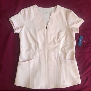 NWT Jaanuu Princess Scrub Top Womens S Pink Pockets Full Zip Nurse Medical